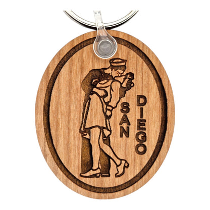 San Diego Sailor and Nurse Kissing California Keychain Wood Keyring Souvenir Key Ring Key Chain - KC15751