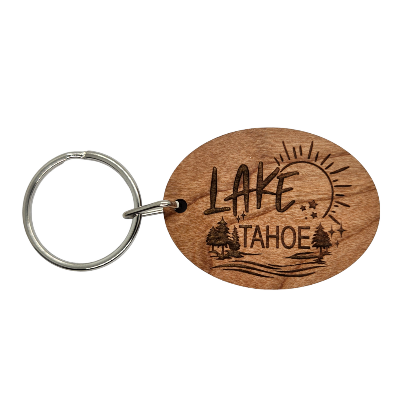 Lake Tahoe Sun Trees Water Keychain Wood Keyring Souvenir Key Ring Key Chain - KC8171