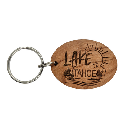 Lake Tahoe Sun Trees Water Keychain Wood Keyring Souvenir Key Ring Key Chain - KC8171