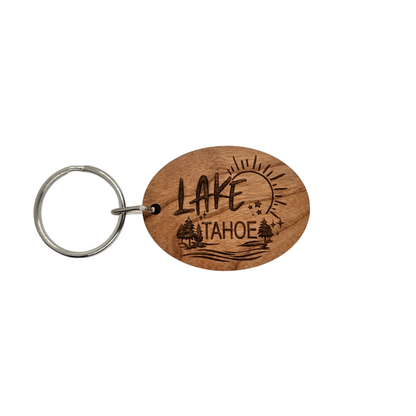 Lake Tahoe Sun Trees Water Keychain Wood Keyring Souvenir Key Ring Key Chain - KC8171