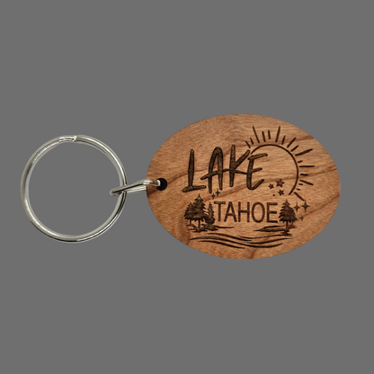 Lake Tahoe Sun Trees Water Keychain Wood Keyring Souvenir Key Ring Key Chain - KC8171