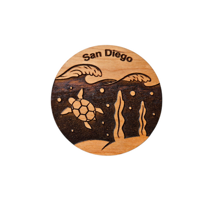 San Diego CA Sea Turtle in the Ocean Wood Magnet Souvenir - M15740