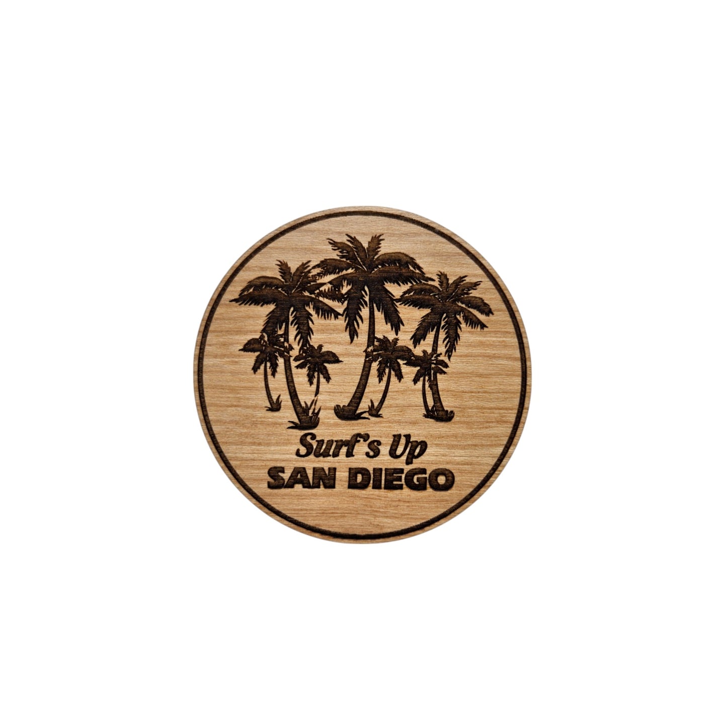 San Diego CA Surfs Up Palm Trees Wood Magnet Souvenir - M15742