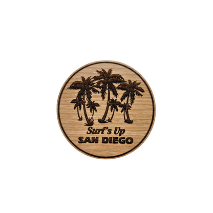 San Diego CA Surfs Up Palm Trees Wood Magnet Souvenir - M15742