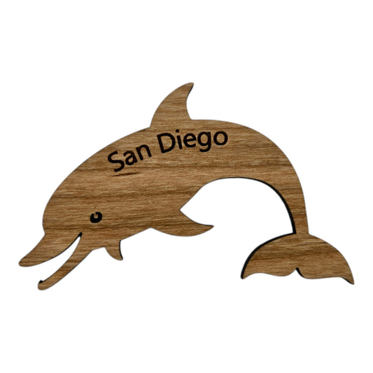 San Diego CA Cutout Dolphin Wood Magnet Souvenir - M15744