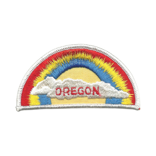 Oregon Rainbow and Cloud Souvenir Embroidered Patch VINTAGE SEW ON - OR-05 White Border