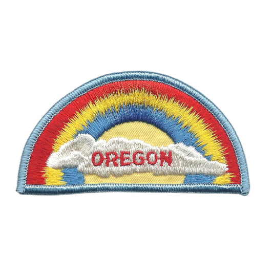 Oregon Rainbow and Cloud Souvenir Embroidered Patch VINTAGE SEW ON - OR-05 Light Blue Border
