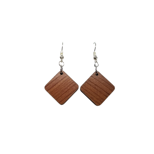 Wood Earrings - Angled Square Wood Earrings - Dangle Earrings - Souvenir Keepsake - Anniversary Gift - D9