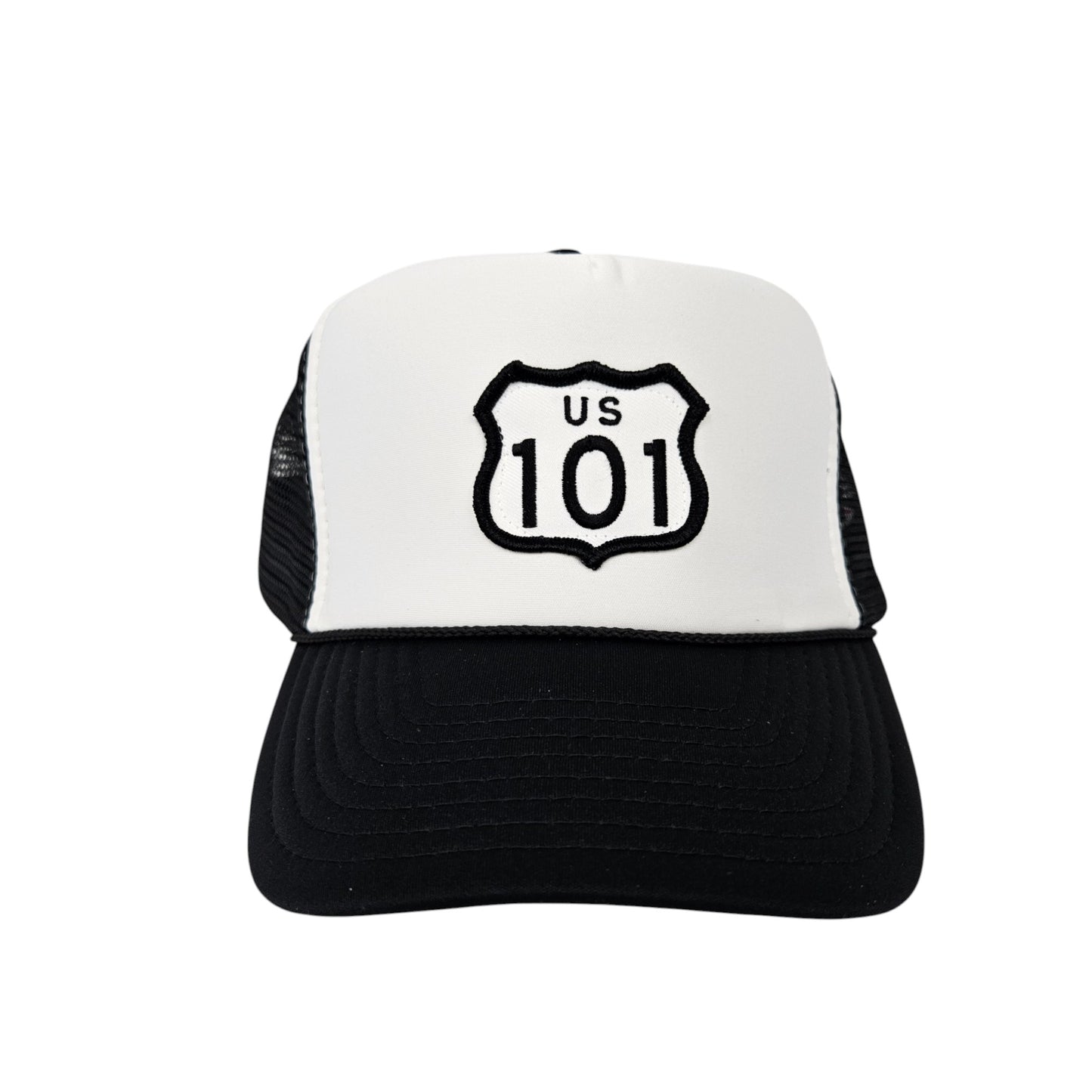US 101 Patch on Black and White Trucker Mesh Hat or Cap Hwy - H1077