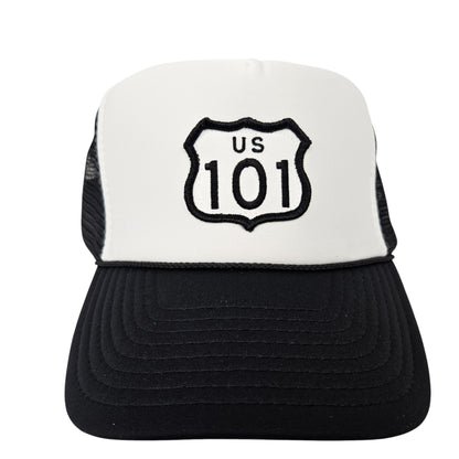 US 101 Patch on Black and White Trucker Mesh Hat or Cap Hwy - H1077