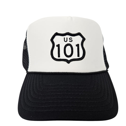 US 101 Patch on Black and White Trucker Mesh Hat or Cap Hwy - H1077