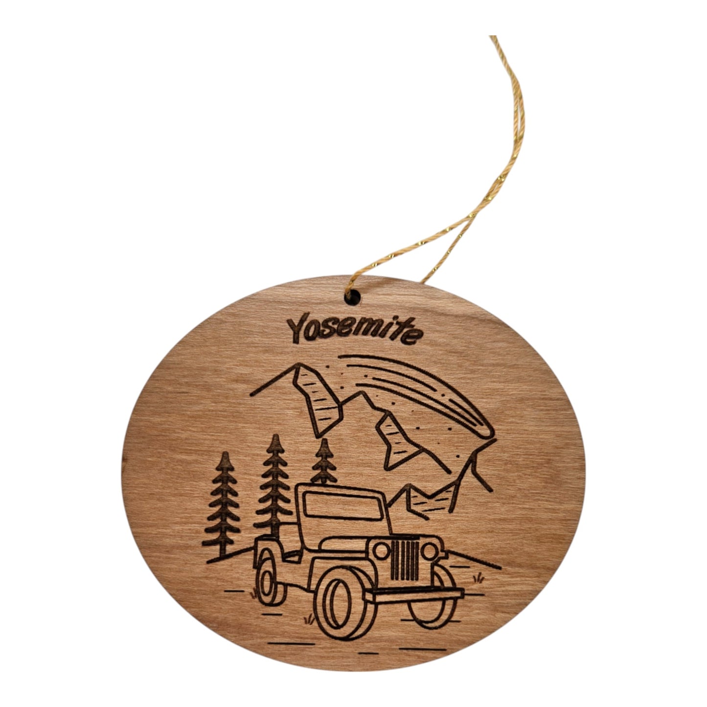 Yosemite National Park Ornament - 4 Wheeling SUV Mountains Trees - Handmade Wood Colorado Souvenir Christmas Ornament Travel Gift - 15783