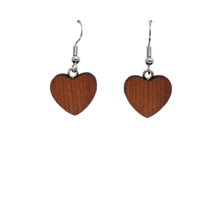 Redwood Earrings - Medium Heart Wood Earrings - California Redwood Dangle Earrings - CA Souvenir - D20