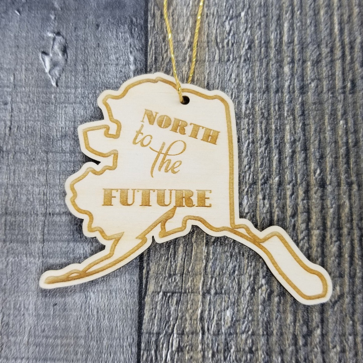 Alaska Wood Ornament -  AK State Shape with State Motto - Handmade Wood Ornament Made in USA Christmas Decor