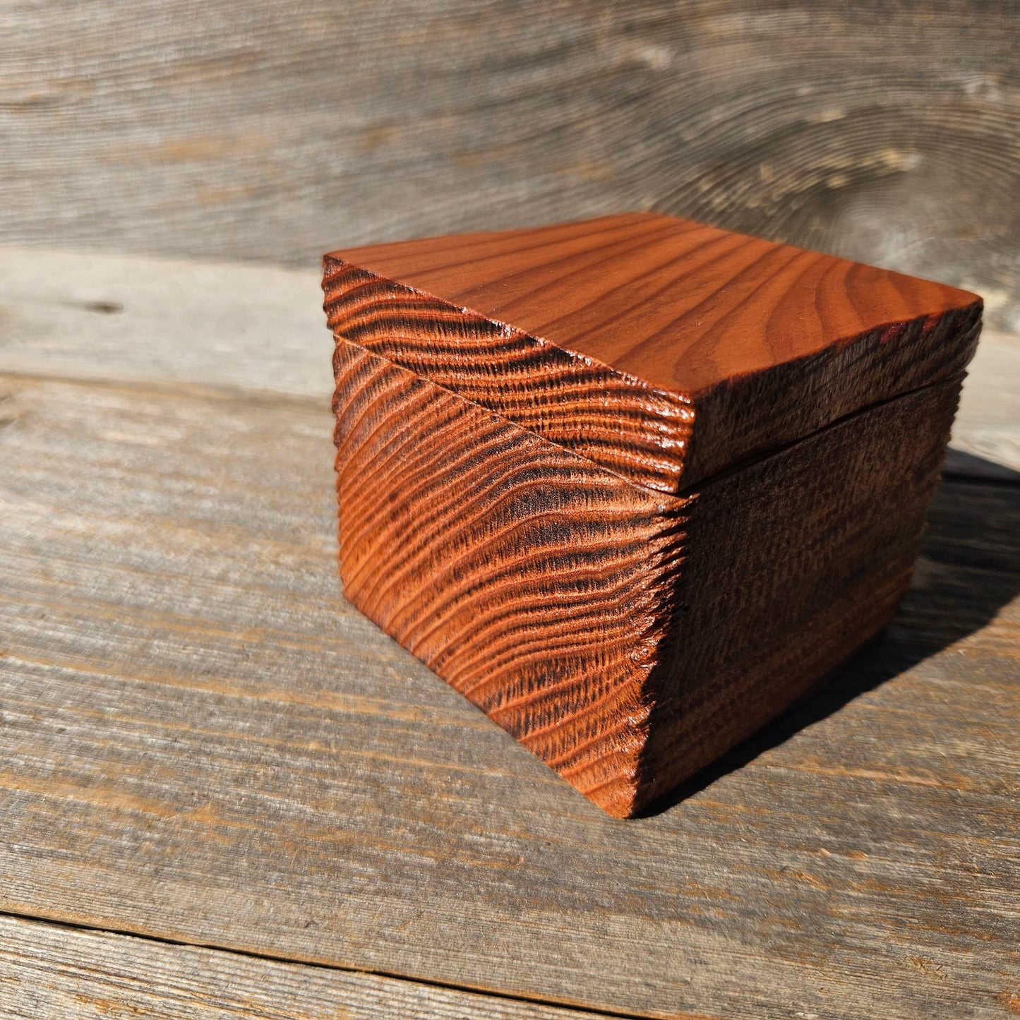 Wood Ring Box Redwood Rustic Handmade California Redwood -3155 ASST