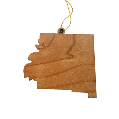 New Mexico Wood Ornament -  NM State Shape with State Flowers Yucca Flower - Handmade in USA - 15540