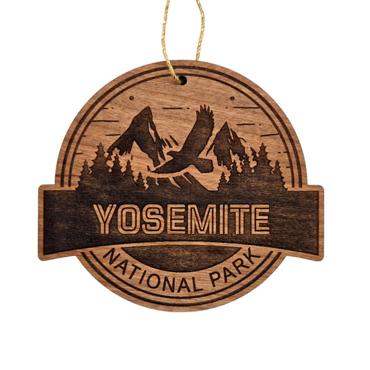 Yosemite National Park Wood Ornament Flying Eagle over Mountains and Trees California Handmade Souvenir Made in USA Christmas - 15690
