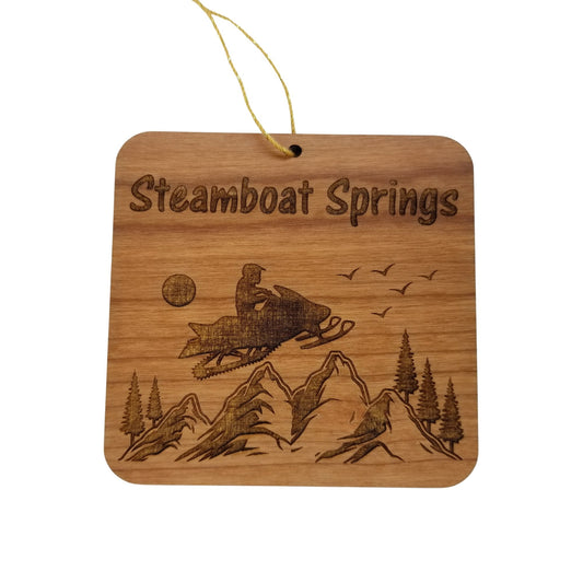Steamboat Springs Colorado Snowmobile Mountains Ornament Wood Souvenir  - 15573