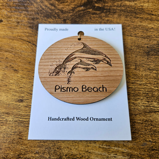 Pismo Beach California Ornament - Handmade Wood Ornament - CA 2 Dolphins 15785