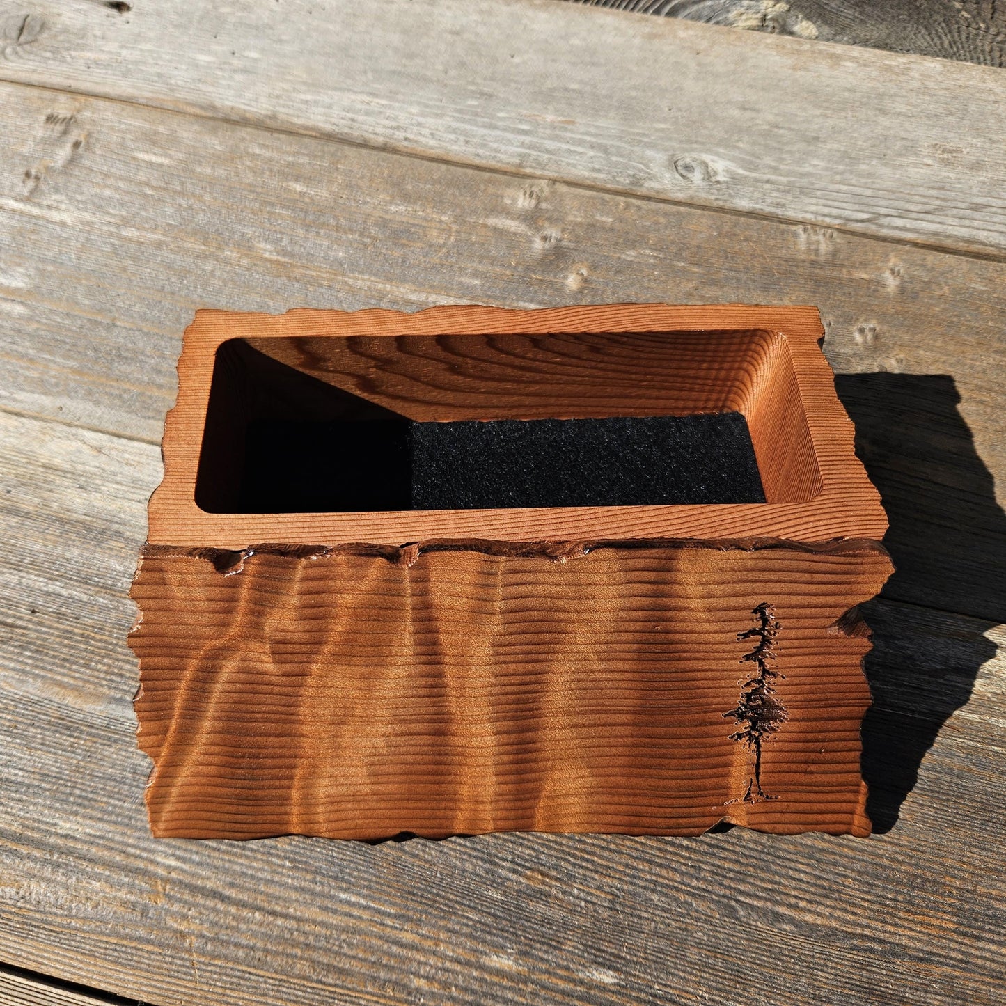 Handmade Wood Box with Redwood Tree Engraved Rustic Curly Wood #616