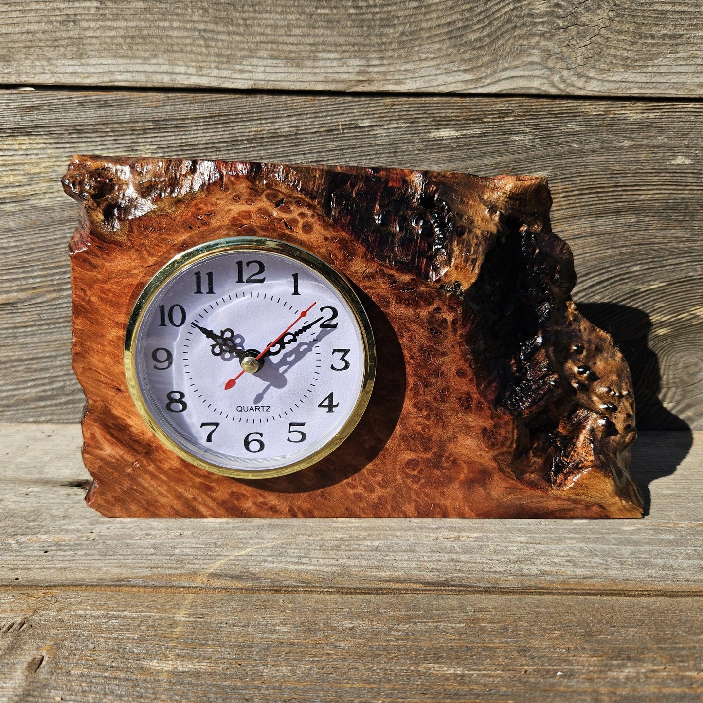 Redwood Wood Clock Redwood Burl Clock Table Shelf Mantle Desk Office - IC2 ASST
