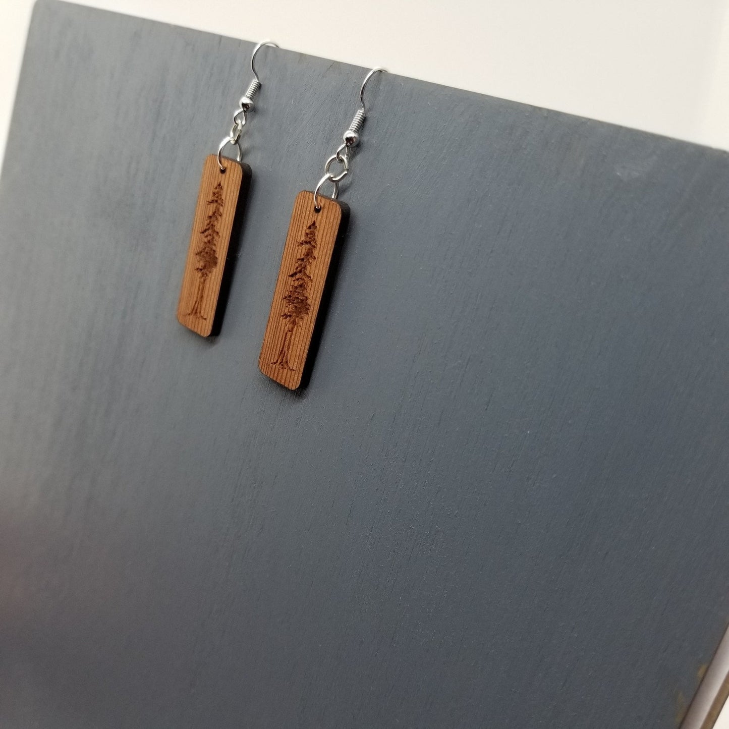 Wood Earrings - Engraved Tree Rectangle Wood Earrings - Dangle Earrings - CA Souvenir  - D22