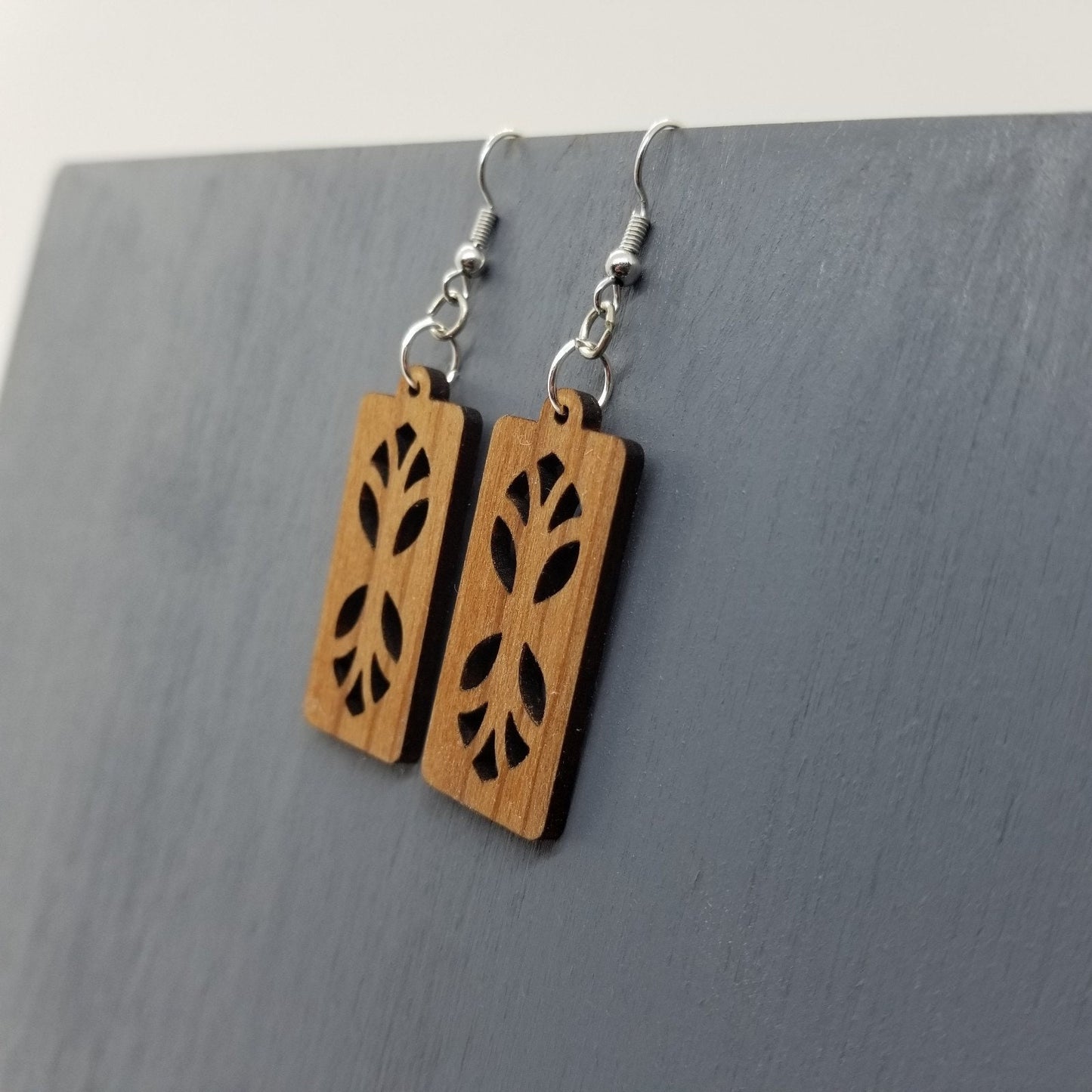 Wood Earrings - Cutout Branches or Tree Earrings - Dangle Earrings - CA Souvenir Keepsake - Anniversary Gift D21