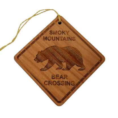 Smoky Mountains Ornament - Black Bear Crossing Sign Christmas Ornament -Handmade Wood - Tennessee Souvenir Travel Gift 3 Inch National Park