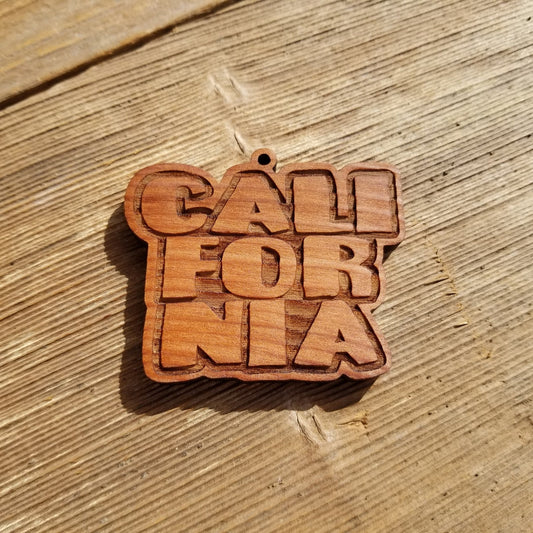 California Spellout Bubble Letters Christmas Ornament Handmade Wood Ornament Made in USA Laser Cut Redwood