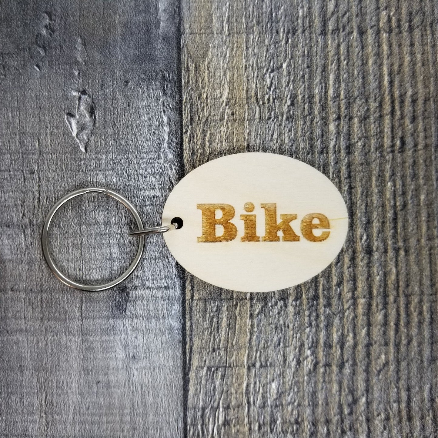 Bike Wood Keychain Key Ring Keychain Gift - Key Chain Key Tag Key Ring Key Fob - Bike Text Key Marker