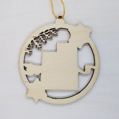 Utah Wood Ornament -  State Shape with Snowflakes UT Cutout - 15409