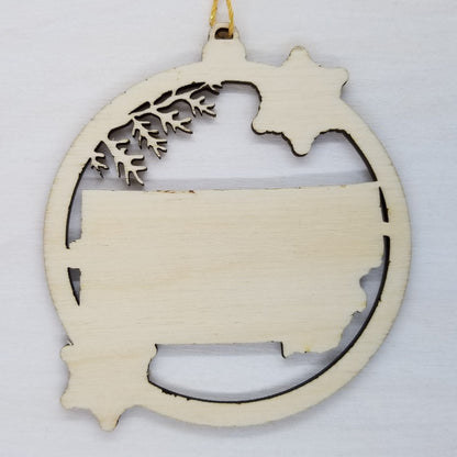 Montana Ornament - State Shape with Snowflakes Cutout MT - Handmade Wood Souvenir - 15433