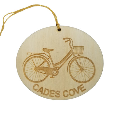 Cades Cove Tennessee Wood Ornament - Womens Bicycle with Basket and Bike Rack - TN Souvenir - 15233