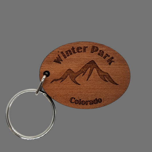 Winter Park Keychain Colorado Mountains Handmade Wood Keyring Souvenir CO Ski Resort Skiing Travel Gift Tag Key Ring