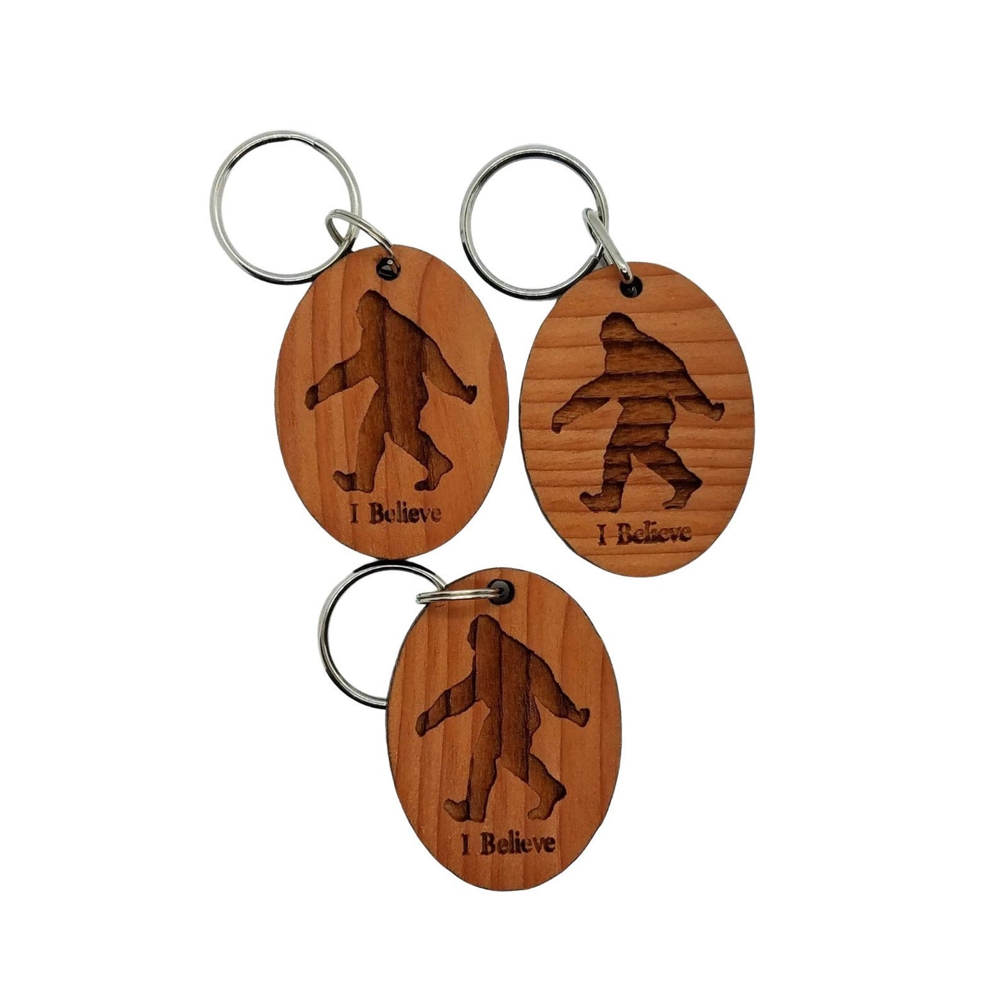 Bigfoot I Believe Wood Keychain Sasquatch - Bigfoot Believer Gift - 4081