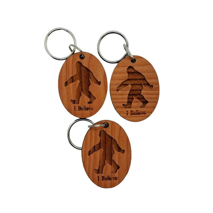 Bigfoot I Believe Wood Keychain Sasquatch - Bigfoot Believer Gift - 4081