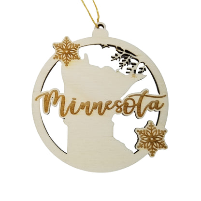 Minnesota Wood Ornament -  MN State Shape with Snowflakes Cutout - Handmade in USA - 15398