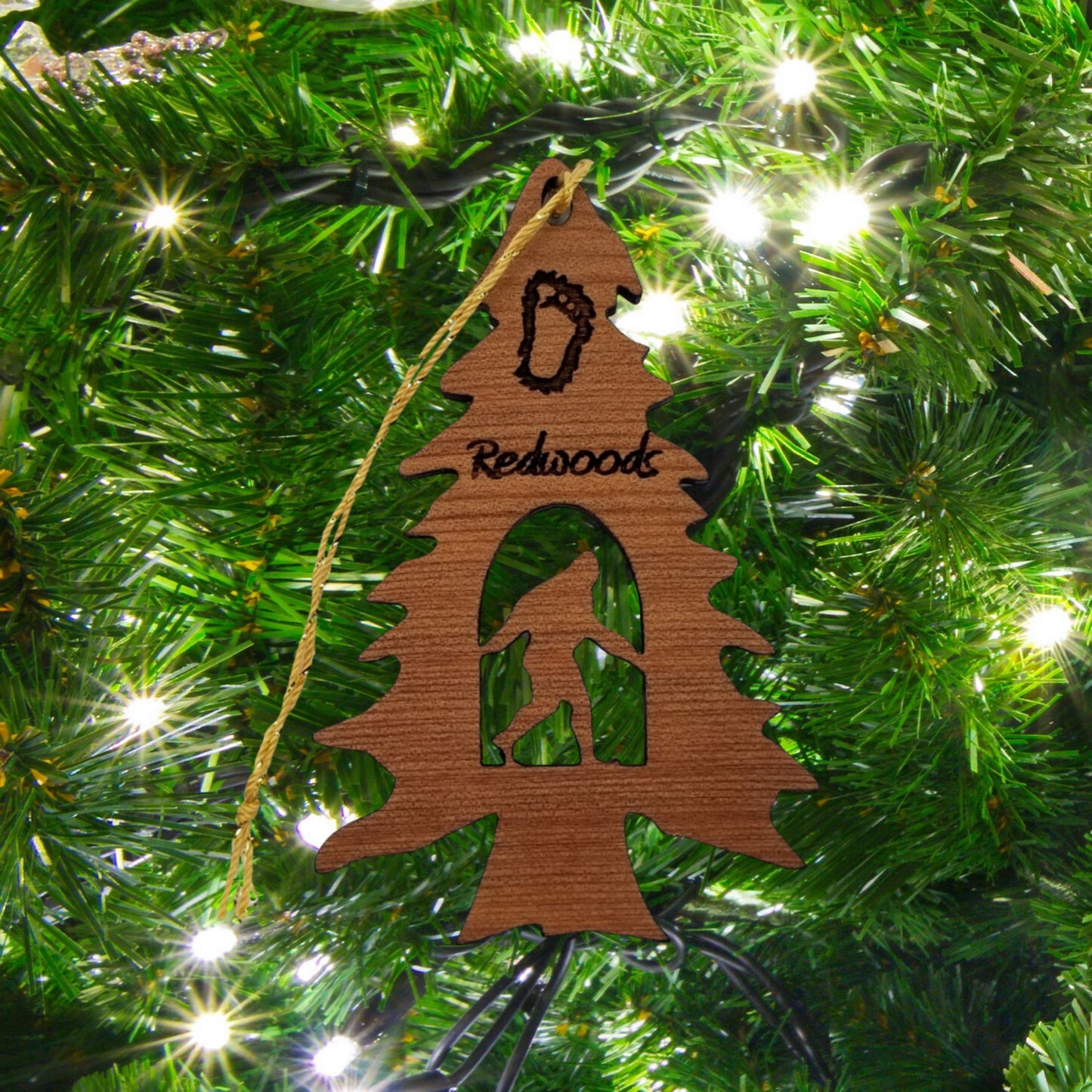 Bigfoot In Tree Ornament - California Redwoods Wood Souvenir - 15020