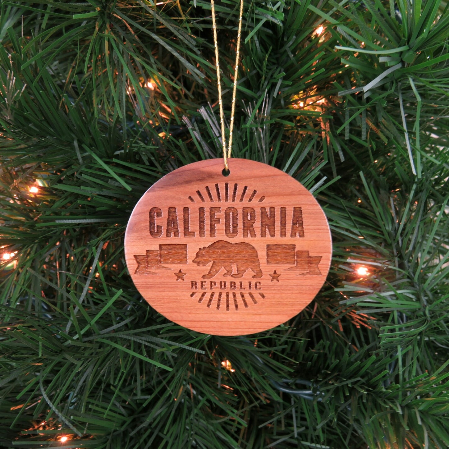 California Republic Bear Christmas Ornament Wood Souvenir Redwood