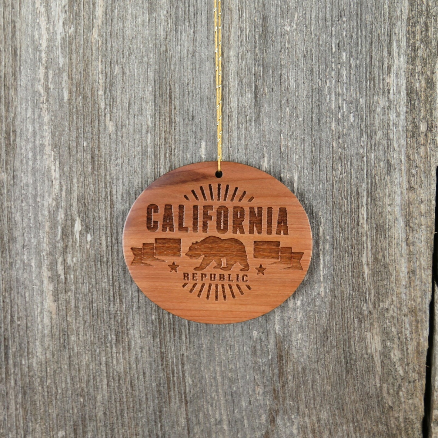 California Republic Bear Christmas Ornament Wood Souvenir Redwood