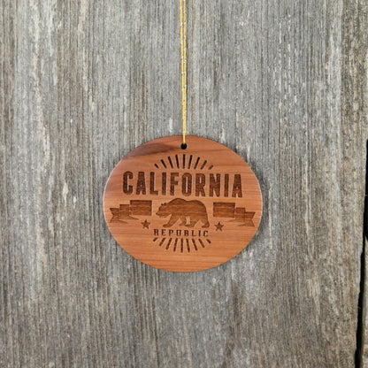 California Republic Bear Christmas Ornament Wood Souvenir Redwood