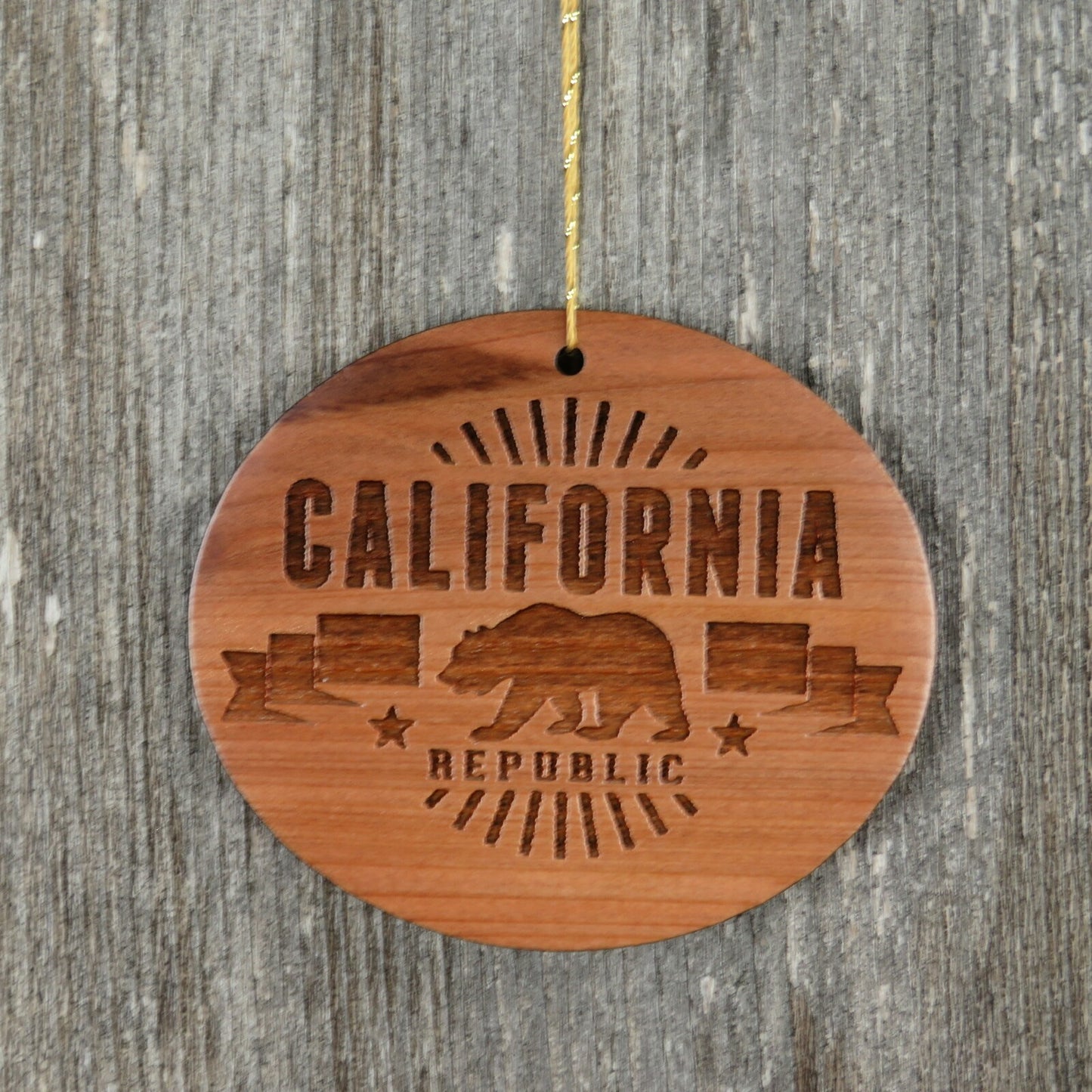 California Republic Bear Christmas Ornament Wood Souvenir Redwood