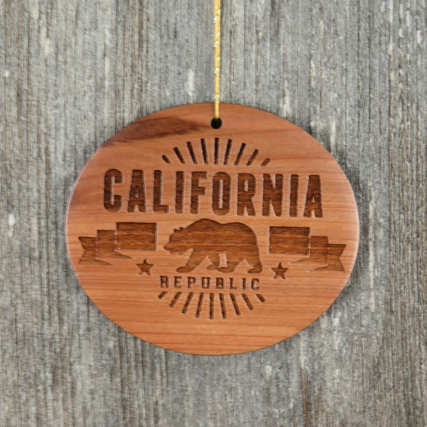 California Republic Bear Christmas Ornament Wood Souvenir Redwood