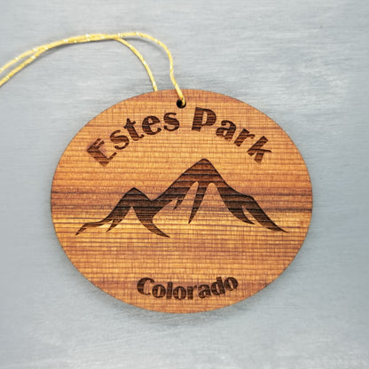 Estes Park Ornament Handmade Wood Ornament CO Souvenir Mountains Ski Resort Skiing Skier CO Rocky Mountains
