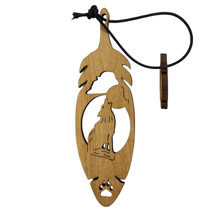 Ketchikan Alaska Wolf Christmas Ornament Wood Handmade in USA Souvenir Memento Feather 5.375" - 15055