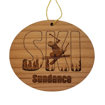 Sundance Utah Ski Ornament - Handmade Wood Souvenir - 15350