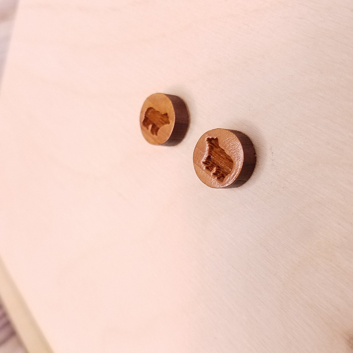 Bear Earrings - Wood Earrings - Stud Earrings - Souvenir Keepsake - Post Earrings - Black Bear Walking - P3