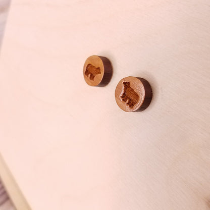 Bear Earrings - Wood Earrings - Stud Earrings - Souvenir Keepsake - Post Earrings - Black Bear Walking - P3