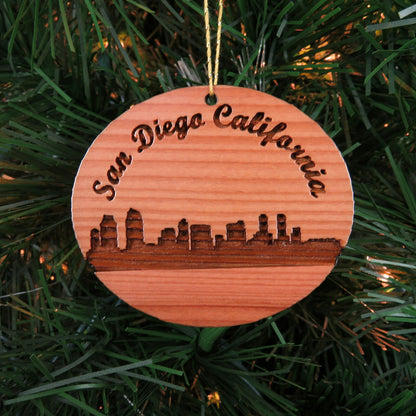 San Diego California Skyline Christmas Ornament California Laser Cut Handmade Wood Ornament Made in USA