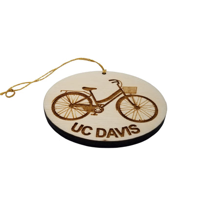 UC Davis Wood Ornament - Womens Bicycle with Basket and Bike Rack - 15030